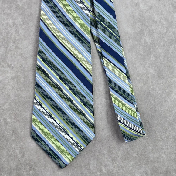 Stafford Blue Green Stripe Repp Geometric Silk Neck Tie Men's - Picture 2 of 6